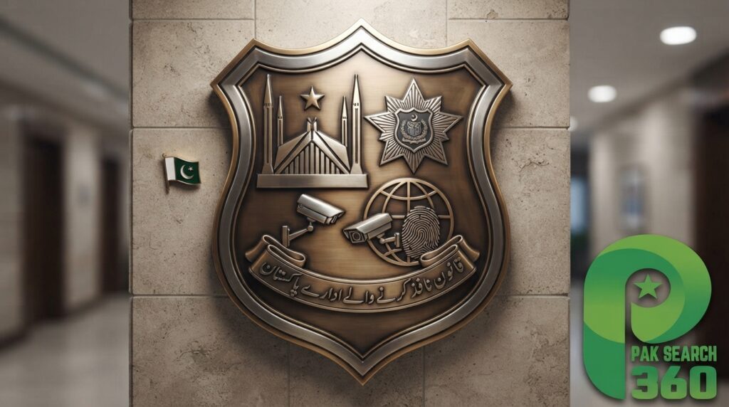 Law enforcement agencies in Pakistan represented by shield and security icons